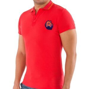 New Just Cavalli Men US XXS / EU 44 Polo T-Shirt Red Cotton Tiger Badge